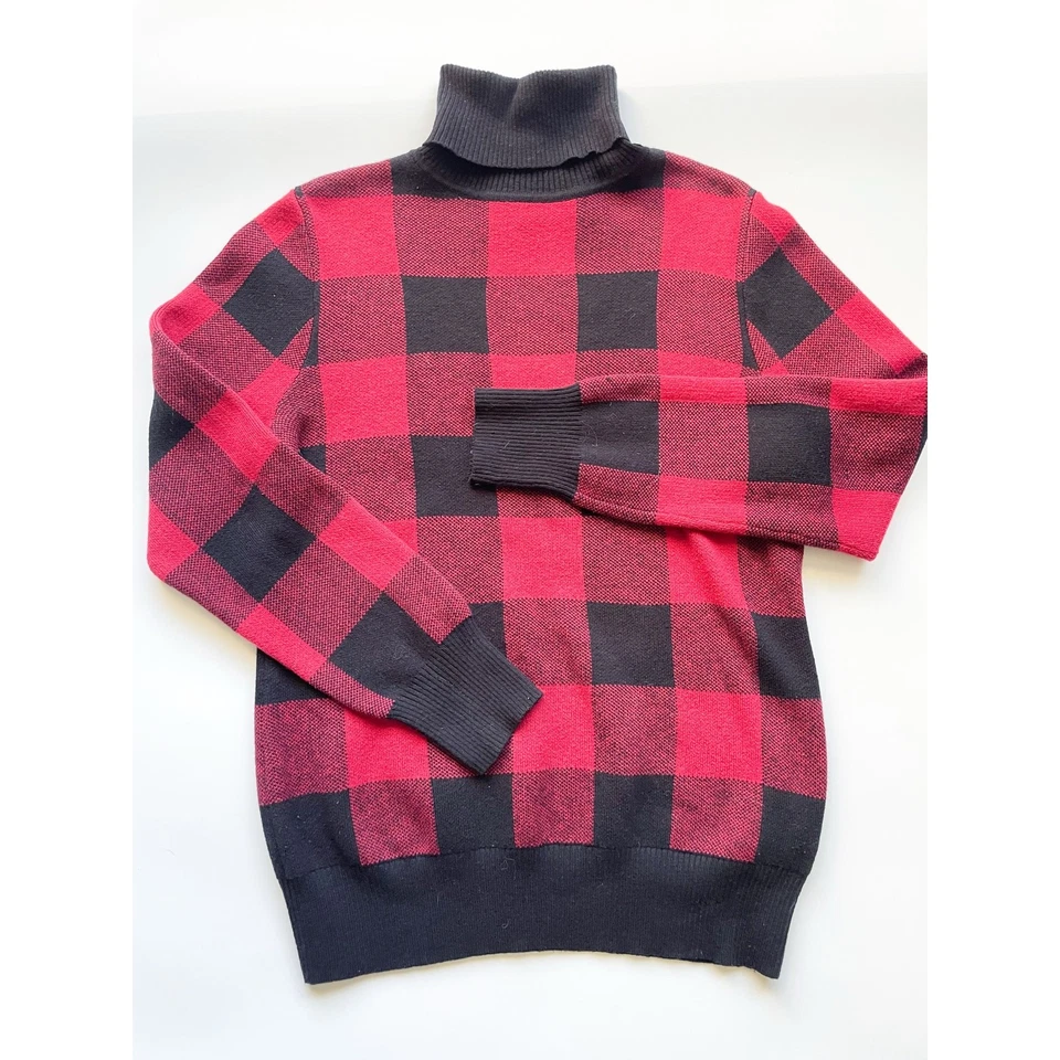 Suéter Tejido Cuello Alto Cuadros Búfalo Rojo y Negro L.L.Bean De Colección Talla Pequeña Foto 1 de 4