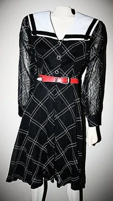 Vestido camisero estampado blanco y negro vintage años 60 con cuello ancho talla 10 Foto 1 de 4