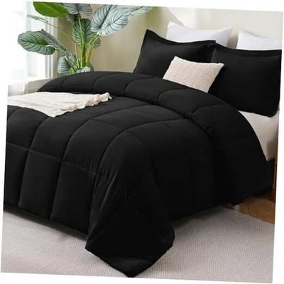  Size Comforter Set - Comforter 3 Pieces Box Stitched Bed Set for King Black - Image 1 of 4