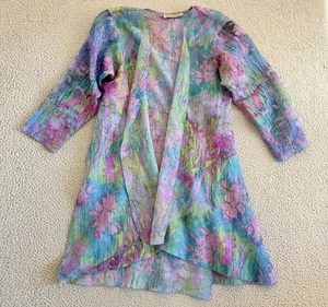 Dinah Lee Sheer Duster Jacket Womens Medium Floral Watercolor Boho Kimono Coveru - Picture 1 of 7