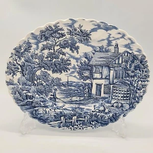 Vajilla de cerámica inglesa vintage azul y blanco The Hunter by Myott con plato ovalado - Imagen 1 de 10