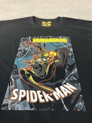 Neighborhood Spiderman Wu-Tang Protect Ya Neck Lyrics Comic Black Tee Size Large - Image 1 of 4
