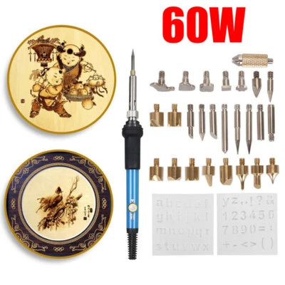 SREMTCH Wood Burning Kit 60W Temperature Adjustable Pyrography Pen Soldering Iron Set