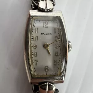 Vintage 1927 Rolex 9ct White Gold Case, Sterling Silver & Marcasite Band - Picture 1 of 6