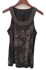 Tommy Hilfiger Women's Sleeveless Brown Embroidered Top Medium NWT - Picture 1 of 4