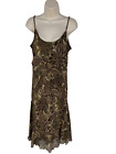 WOMENS M&S UK 16L KHAKI ABSTRACT FLORAL STRAPPY SUMMER FLOATY MIDI BEACH DRESS