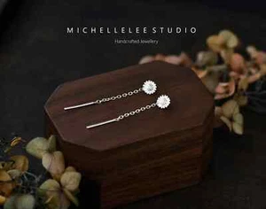 Dainty Flower Ear Threaders, Sterling Silver Sun Flower Threaders - Picture 1 of 7