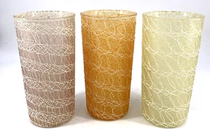 Spaghetti String Rubber Coated Drink Glasses Tumblers Set of 3 Vintage - Picture 1 of 6
