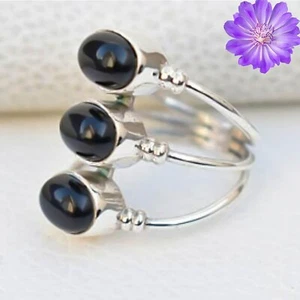Black Onyx Gemstone 925 Sterling Silver Ring Handmade Jewelry Ring For Gift - Picture 1 of 5