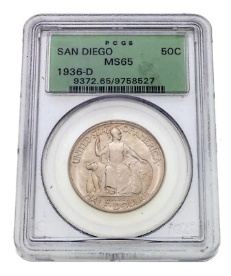 1936-D 50C San Diego Commemorative Half Dollar PCGS MS65 Old Holder - Image 1 of 4