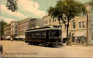 BARRINGTON, MASSACHUSETTS - MAIN STREET - TRAM - OLD POSTCARD - Imagen 1 de 2