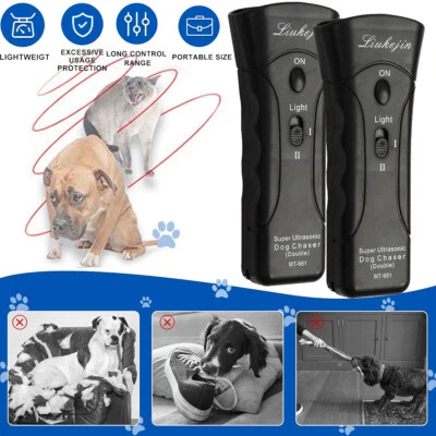 1/2X Anti Dog Barking Pet Trainer LED Light Ultrasonic Gentle Chaser Tool Sonics