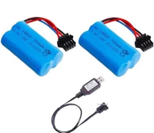 2pcs 7.4V 700mAh Li-ion Battery SM-4P Plug for RC Car Boat Truck w/ USB Charger - Picture 1 of 10