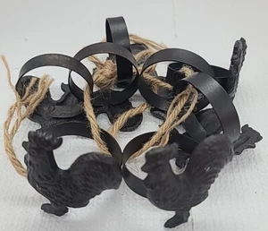 Roosters Napkin Rings Set of 8 - Rustic Country Kitchen FarmhouseCast Iron - Picture 1 of 13