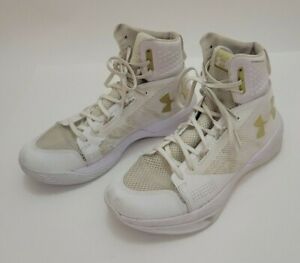 Under Armour White Gold High Top Highlight Basketball Shoes Sneakers Mens 10