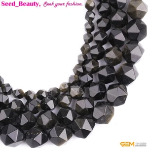 Natural Golden Black Obsidian Precious Faceted Gemstone Beads For Jewelry Making - Picture 1 of 40