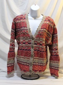 Sigrid Olsen Women's M Hand Knit Sweater Cardigan Multicolor Button-up V-Neck - Picture 1 of 10