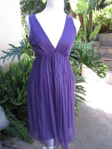 Zara Bassic Woman 100% Silk Purple V Neck Sleeveless Cocktail Short Dress Size S - Picture 1 of 23