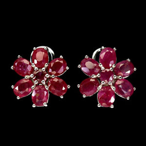 Heated Oval Red Ruby 5x4mm Gemstone 925 Sterling Silver Jewelry Earrings