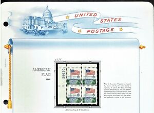 1968- U.S. REGULAR FLAG & WHITE HOUSE 6c p.11 Plt#BLK of 4 Sc#1338 M/NH/OG ^