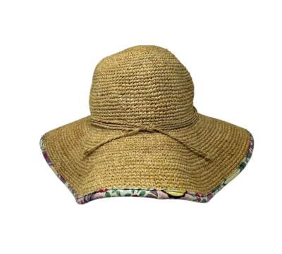 Vera Bradley Sombrero de Playa Acolchado Verano Paja Ala Ancha Jardinería Floral Colorido Foto 1 de 4