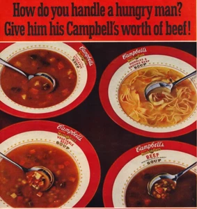 Zuppa Campbell "Come gestisci un uomo affamato?" Pubblicità stampa vintage 1970 - Foto 1 di 5