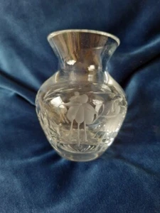 Stuart Lead Crystal Cascade Fuschia Vase 3 1/2" Clear Posy Bud Etched - Picture 1 of 7