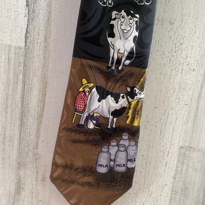 RENACIMIENTO Corbata de Seda Negra Ordeñar Vacas Novedad Chistes Hombres Regalo Usado en Excelente Condición Foto 1 de 4