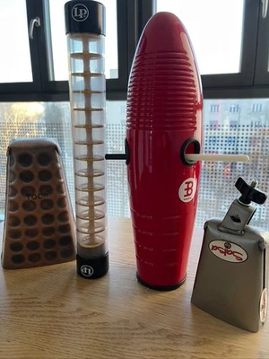 TOCA-Cowbell, LP ES-12 Salsa Cha-Cha Cowbell, 40'' Crystal Rainstick,Meinl Guiro - Bild 1 von 4