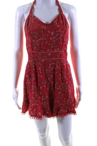 Lost + Wander Womens Halter Floral Smocked Romper Coral Pink Size Medium - Picture 1 of 7