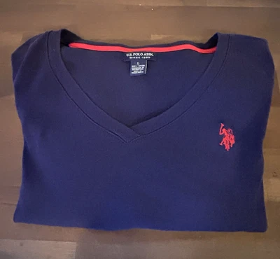 U.S. Polo Assn. Camiseta azul marino para mujer talla grande cuello en V manga larga nueva sin etiquetas Foto 1 de 4