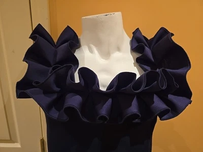 Sz 12 US, Formal Maxi Navy Dress, Sleeveless Ruffle New - Image 1 of 4