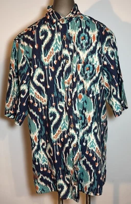 Territory Ahead Shirt Mens LT Large Tall Southwest Vintage Teal Blue Linen Blend - Image 1 of 4
