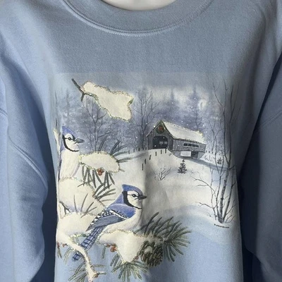 Sudadera Gildan L De Colección  Pullover Mezcla Algodón Invierno Paisaje Nieve Pájaros NUEVO Foto 1 de 4