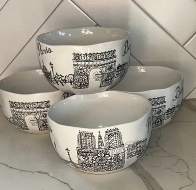 Conjunto de 4 tigelas de sopa/cereais 222 Fifth, Paris Bonjour excelente - Imagem 1 de 4