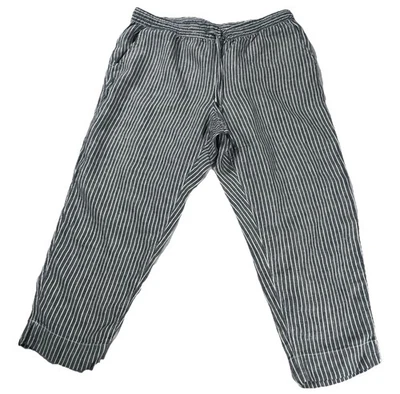 LL Bean Washable Linen Pull-On Pants Blue Stripe Women Sz 18P Beach 517944 - Image 1 of 4