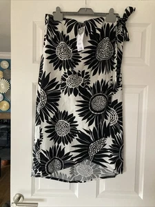 George Black/white Floral Linen Midi Wrap Skirt Size 16 - Picture 1 of 5
