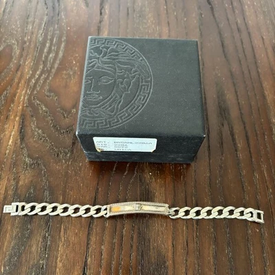 复古 90 年代 VERSACE 手镯银色意大利制造长 20 厘米带盒罕见 — 第 1/4 张图片