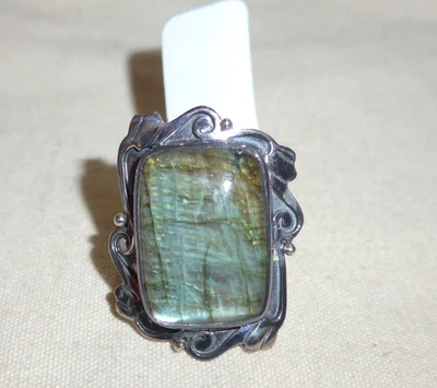 HUGE SAJEN FIREY LABRADORITE KNUCKLE RING 925 STERLING SILVER Sz 10 NWT - Image 1 of 4