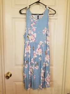 LongYuan Sundress 2X Blue Pink Floral Slvls Tank Shirt Dress Pockets Stretch EUC - Picture 1 of 13
