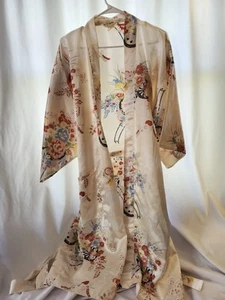VTG Ichiban Pink Asian Oriental Floral Japan Kimono Open Front Robe -35" Length - Picture 1 of 7