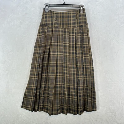 Falda Chili-k K Para Mujer S Marrón Amarillo Plisada a Cuadros Midi Oscura Academia Preppy Foto 1 de 4