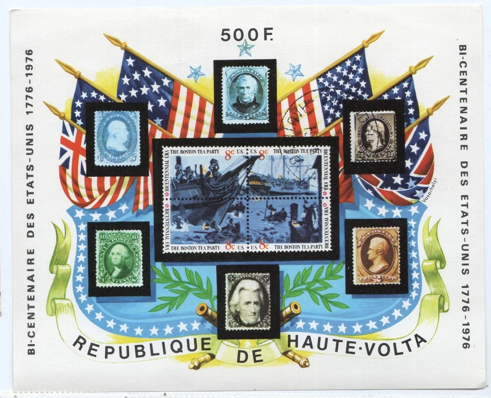 ВЕРХНЯЯ ВОЛЬТА (Буркина-Фасо) 1976 американский двухсотлетний сувенирный лист как новый без наклеек и следов - Изображение 1 из 1