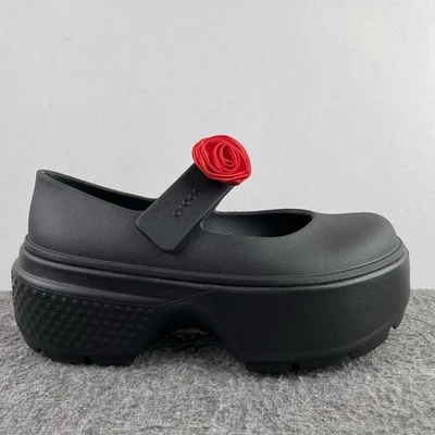 Crocs Stomp Rosette Mary Jane Black + Red Rose Platform Gothic Women's Sz 8 NWT - Image 1 of 4