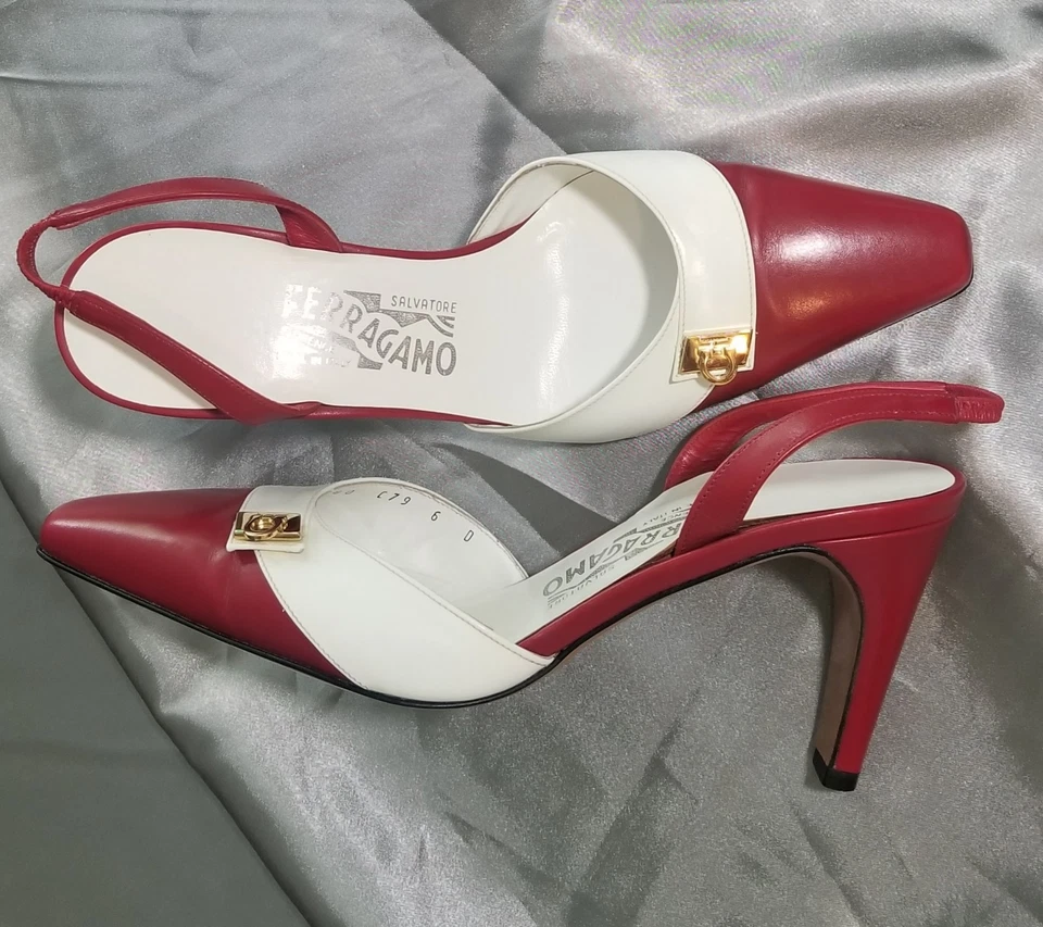 Salvatore Ferragamo Slingback Leather Heels Women's Sz US 6D GUC READ DETAILS  - Image 1 of 4