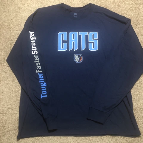 Charlotte Bobcats NBA CATS Classic Logo T-Shirt Blue Men's XL Long Sleeves Cover
