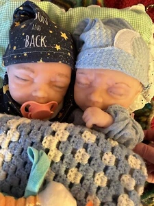 Twin Baby Boys Set Full Body Platinum Silicone 16” Eyes Closed Take Bottle Bath - Picture 1 of 17