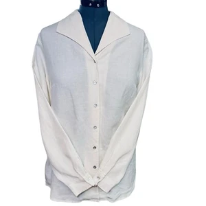 Edward Irish Linen Button Up Blouse Shirt Women Large Ivory Business Career - Picture 1 of 15