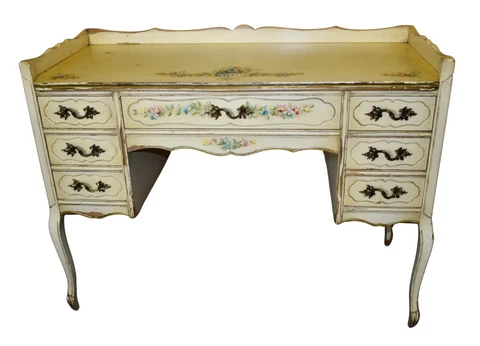 Vintage Peck & Hills Hand Painted Venetian Style Seven Drawer Desk w/Gallery Cover