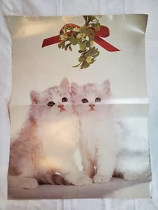 Vintage 70s Xerox Book Club Christmas Kitten Kitty Cat Mistletoe Poster 18x24" - Picture 1 of 5